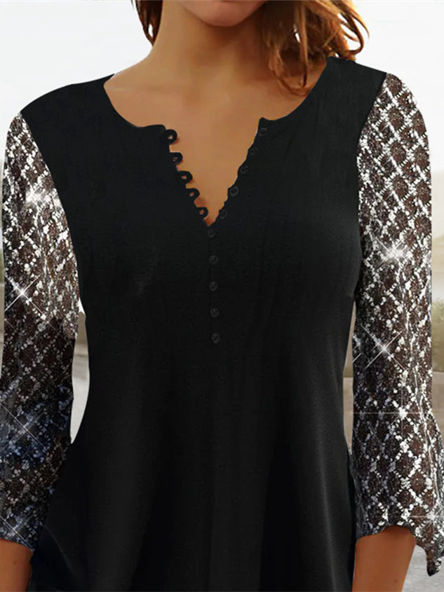 Women Half Sleeve V-neck Solid Color Dress