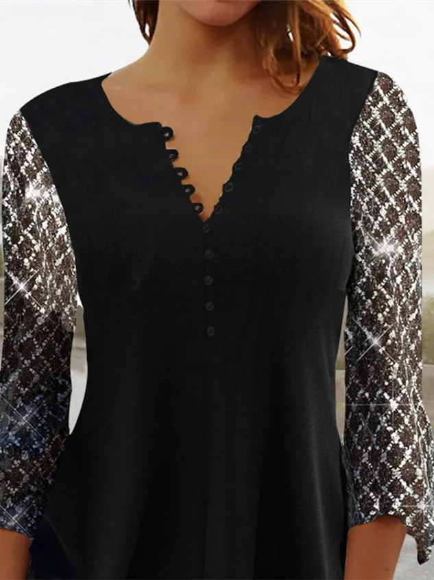 Women Half Sleeve V-neck Solid Color Dress