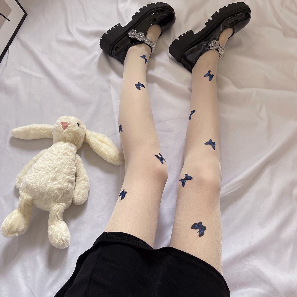 Blue Butterfly Mesh Stockings