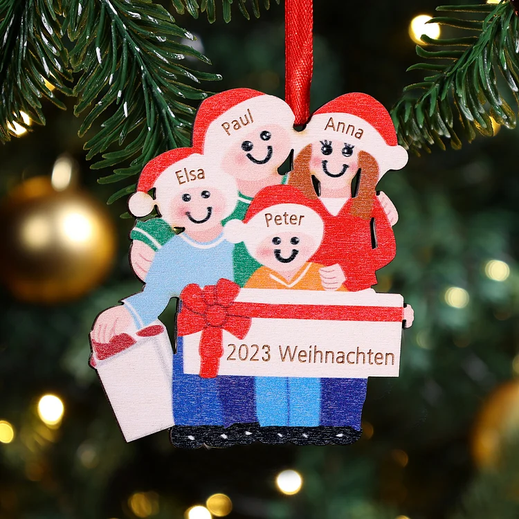 Holz Weihnachtsornament-Personalisiertes 4 Namen Text Ornament Ahhänger mit 4 Familienmitgliedern