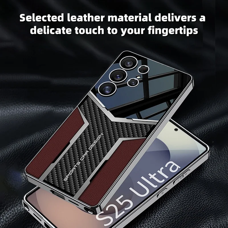 Samsung S25 Ultra mobile phone shell electroplating future plain leather s25ultra foreign trade leather case ultra-thin simple style business