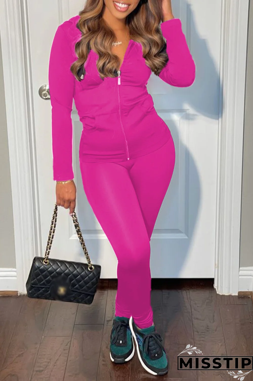 Black Street Solid Patchwork Hooded Collar Long Sleeve Two Pieces