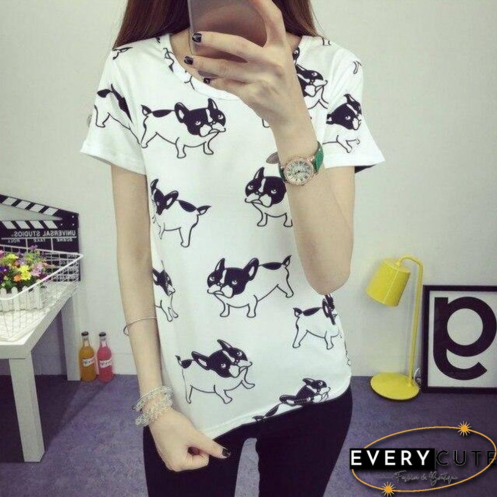 Summer New Fashion T-shirts Women Cute Dog Printed Tee Shirt Camisas Femininas Poleras De Mujer Femme Tshirt Tops