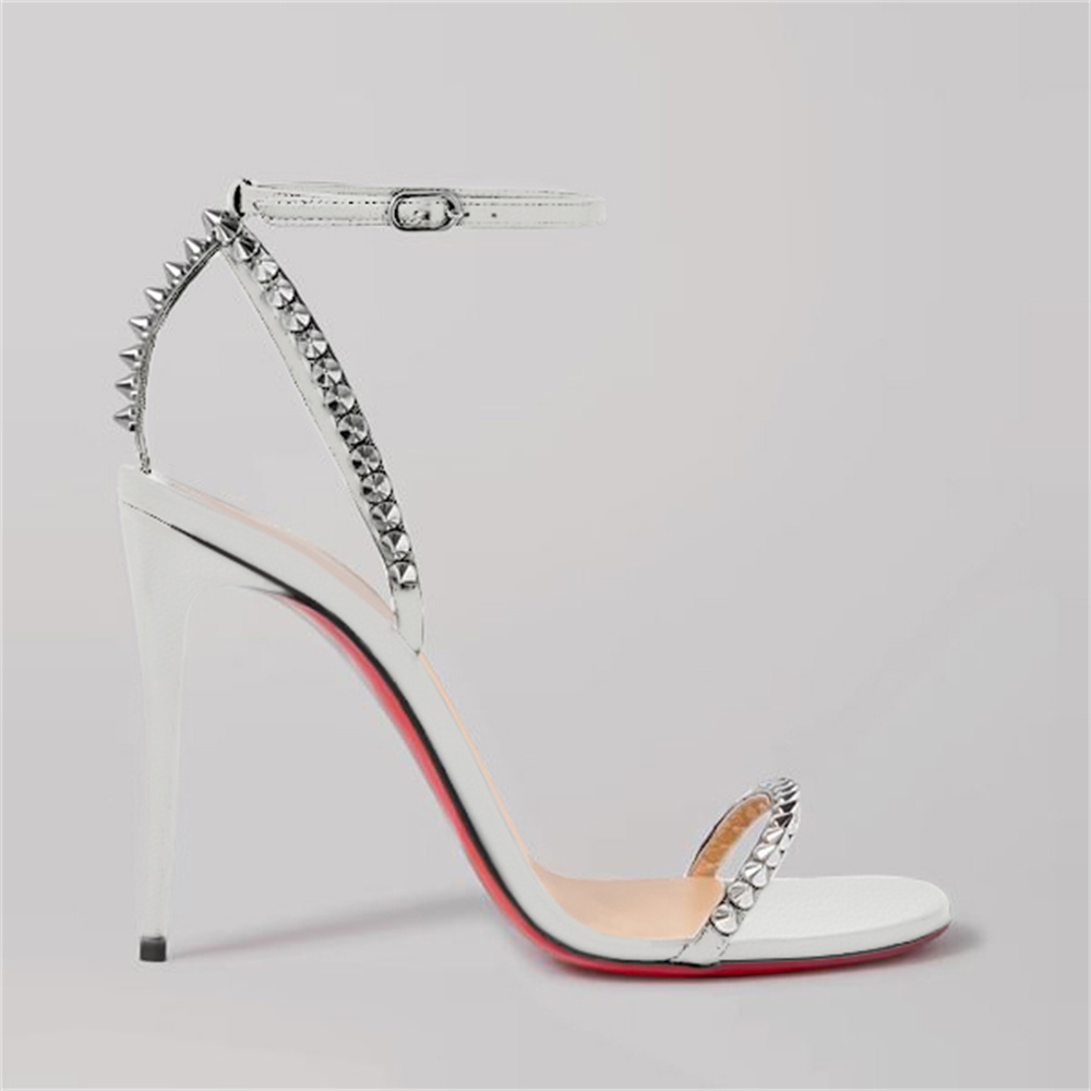 120mm Women's Sandals Stiletto Red Bottom High Heels Open Toe Ankle Strap Rivet Studs Shoes-MERUMOTE