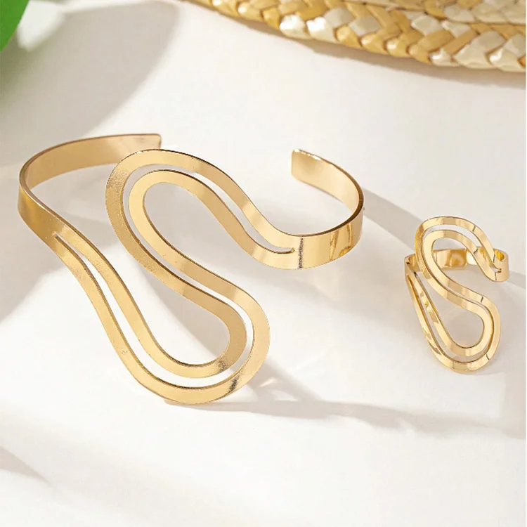 Double S Shape Bracelet Ring Set