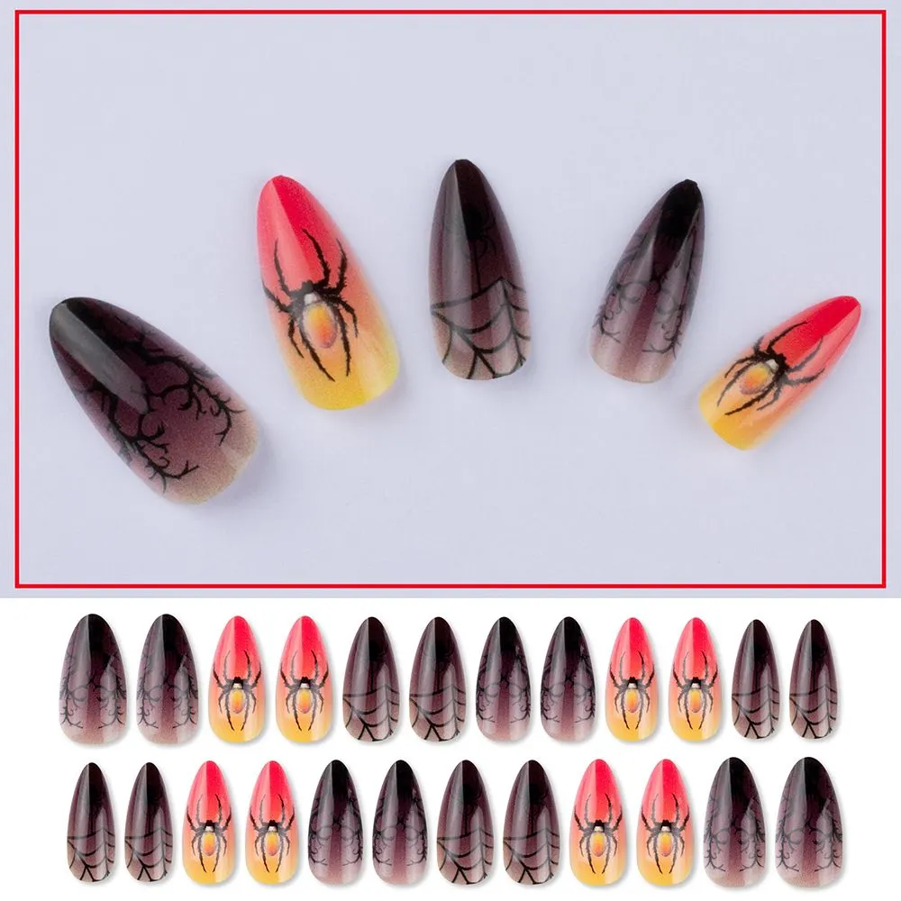 24Pcs Halloween Pattern Detachable Almond False Nails Medium-long Fake Nails Full Cover Nail Tips Press On Nails Manicure Tool