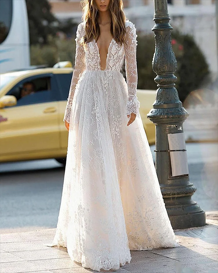 Women's V-neck Lace Prom Dress