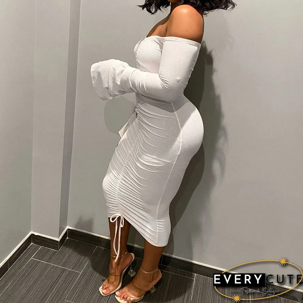 Women Flare Sleeve Off Shoulder Bodycon Dress