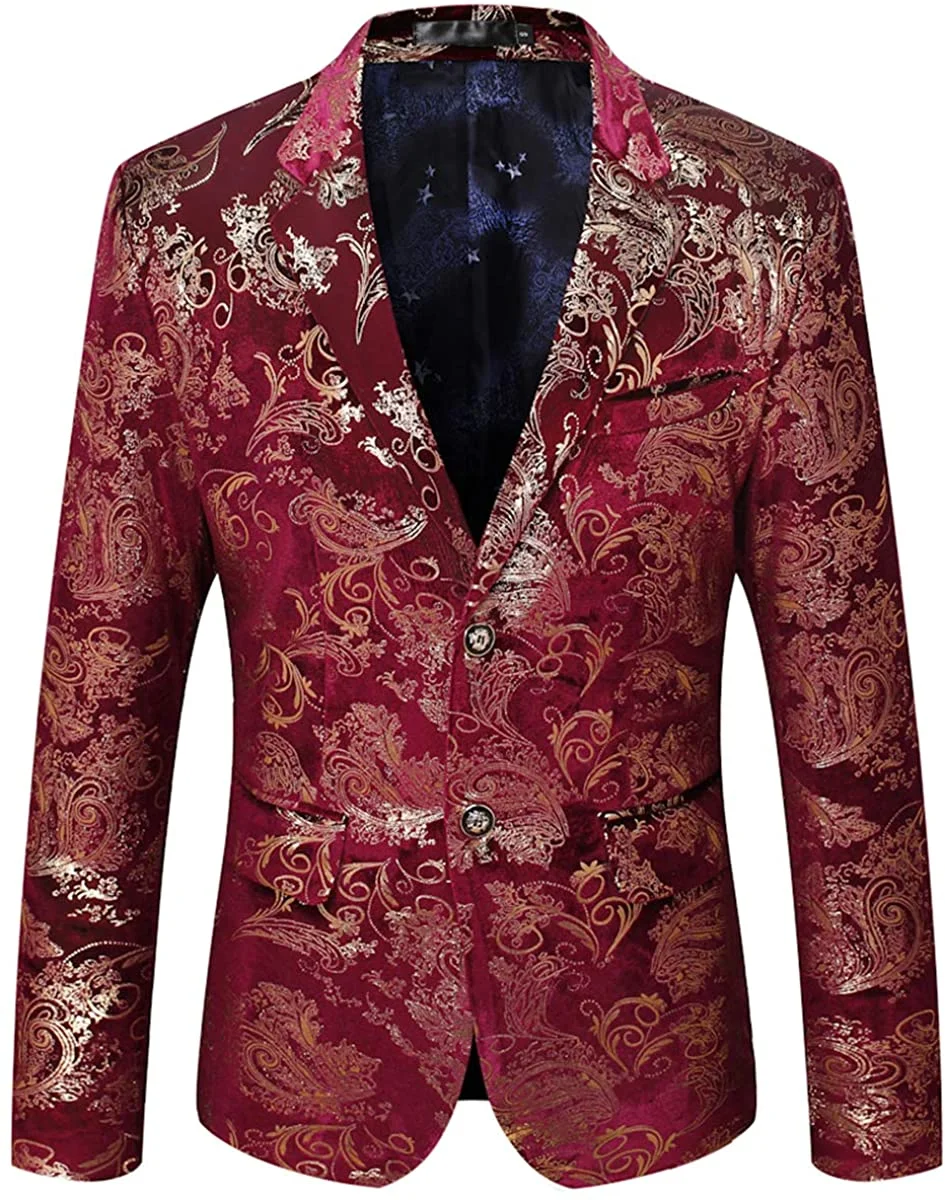 MAGE MALE Men's Dress Party Floral Suit Jacket Notched Lapel