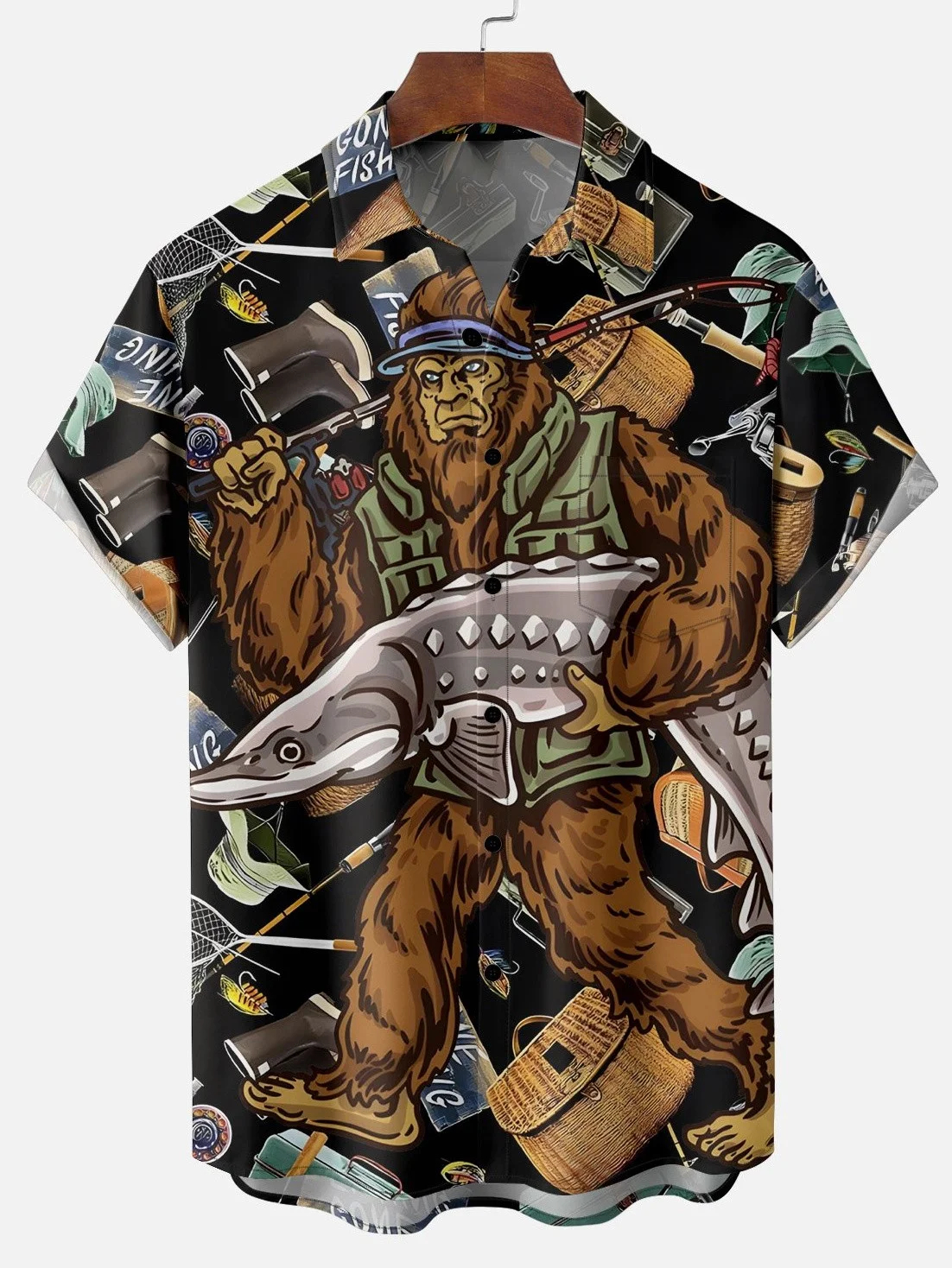 Men's Fishing Print Shirt PLUSCLOTHESMAN