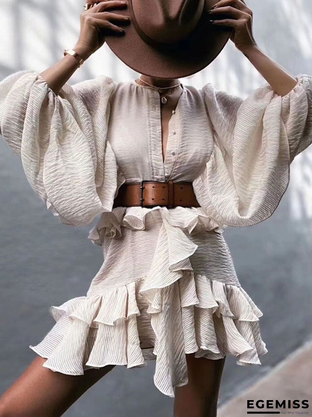 Lantern Ruffled Waist Slim Dress | EGEMISS