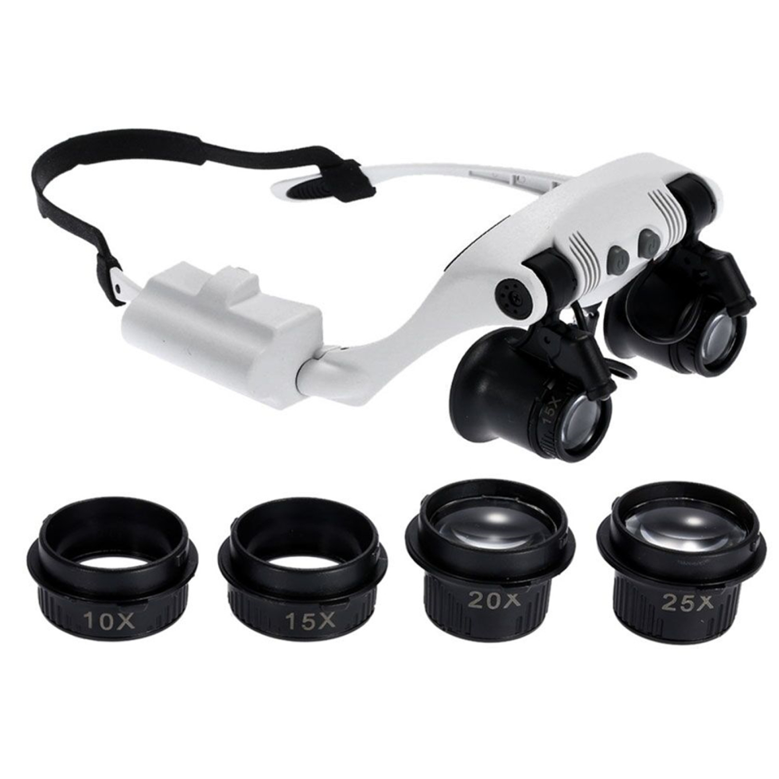 Likron Watches Professional Double Eye Magnifier Loupe Glasses with LED Light 8 Lens Set 10X to 25X for Jewelry