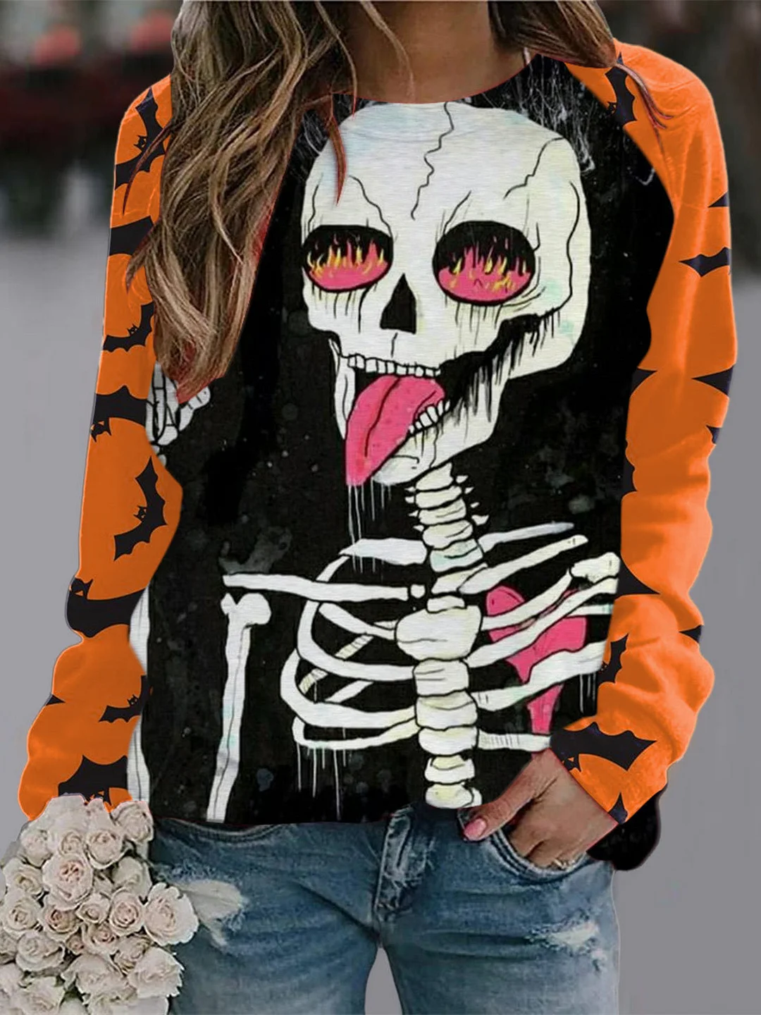 Women's  Halloween Graphic Printed Scoop Neck Long Sleeve Top