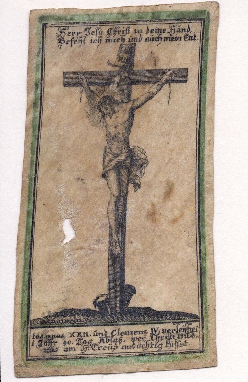 18. Century Jesus Cross Johann Melchior Augsburg Holy Picture Devotional (D-2359