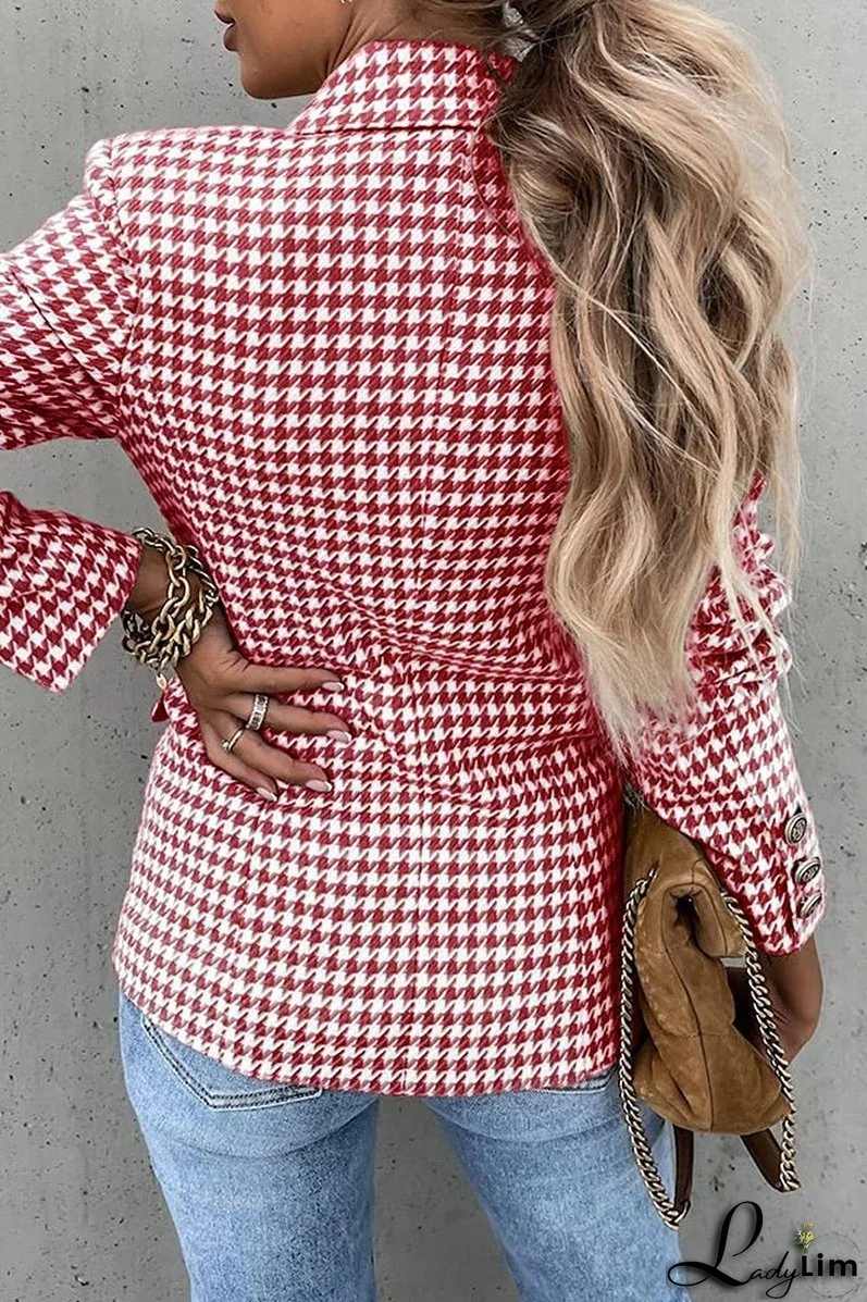 Casual British Style Print Pocket Buttons Turn-back Collar Outerwear