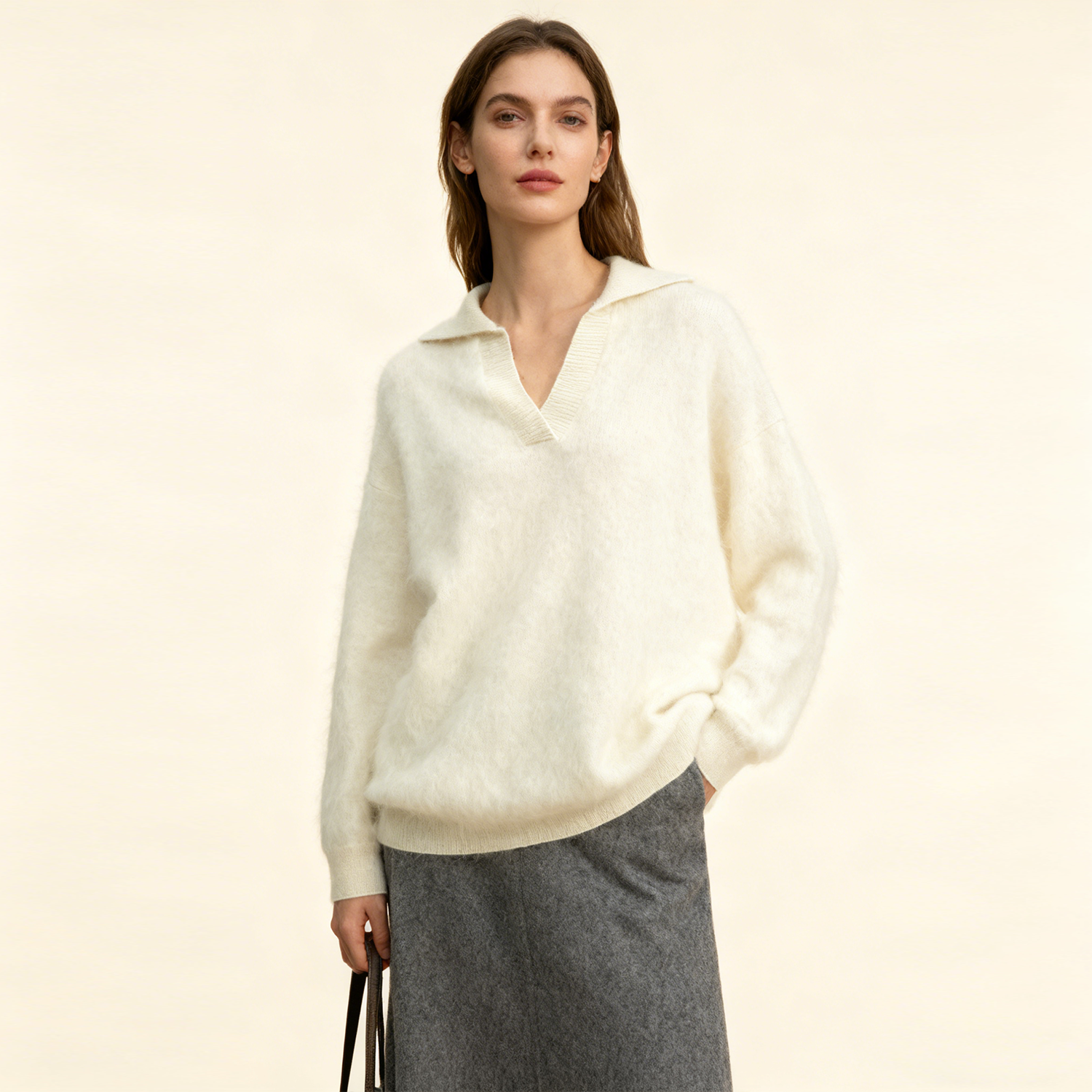 Women's Heavyweight Brushed Cashmere V-Neck Sweater REAL SILK LIFE