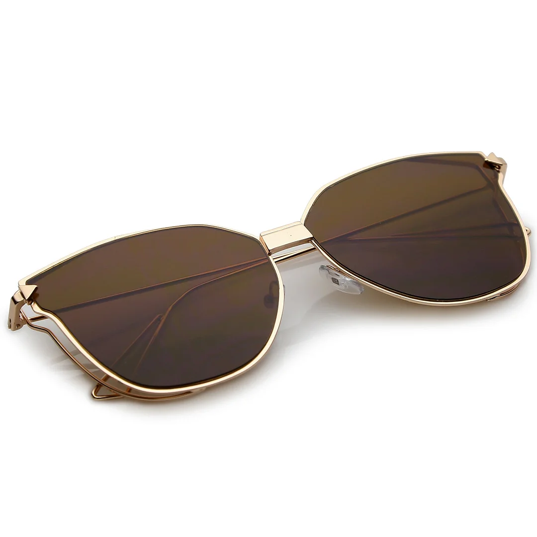 Oversize Cat Eye glasses With Tinted Flat Lens And Wire Arms 59mm