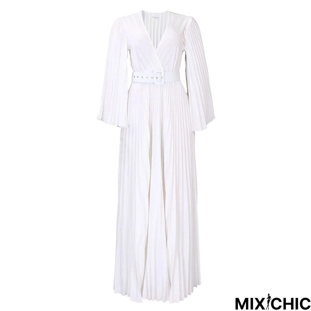 Women's V-neck Sexy Pleated Polyester Formal Swing Maxi Dress