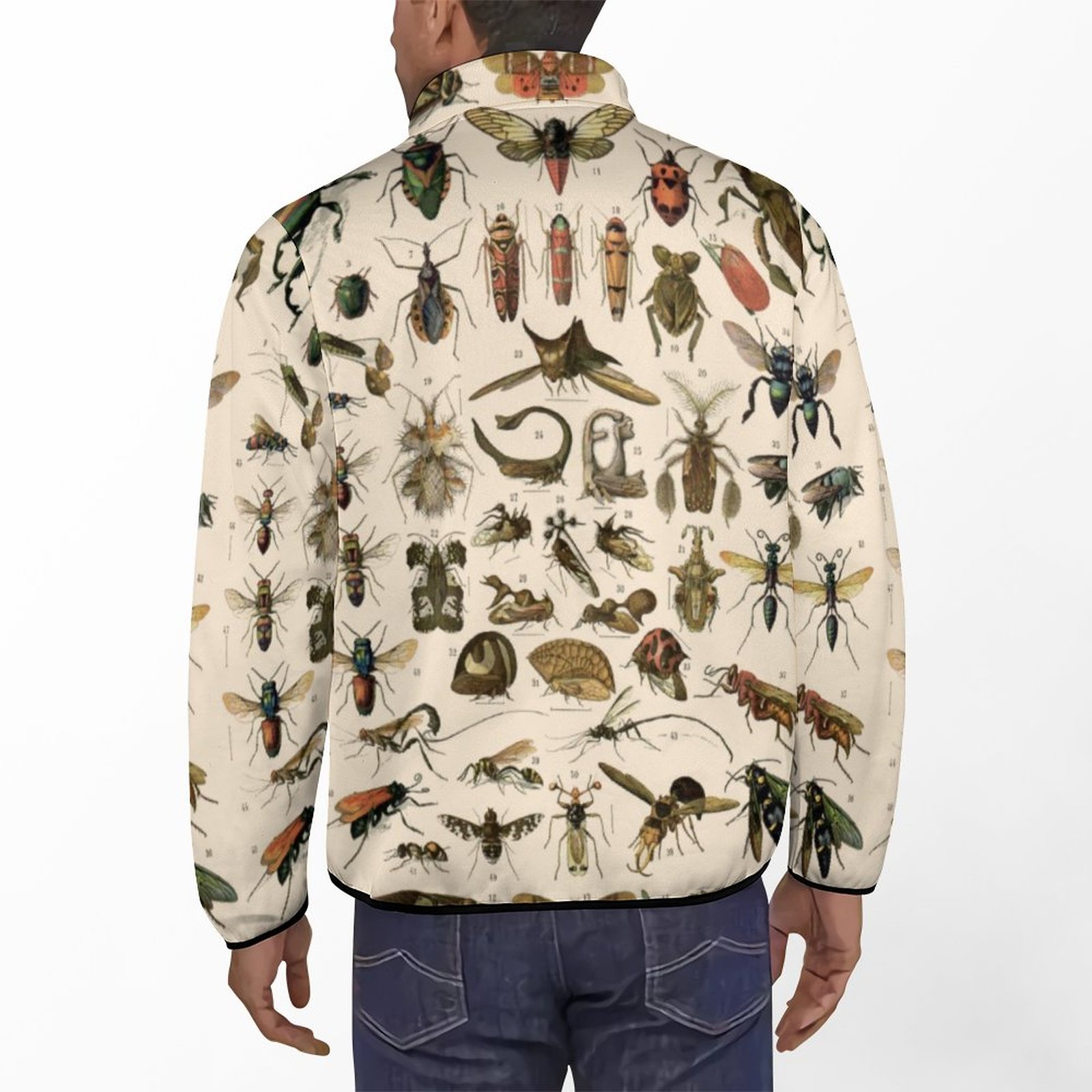 Vintage Colorful Insects Entomology Taxonomy Mens Sweatshirt Casual Long Sleeve Outdoor Stand Collar Button Pullover Sweatshirts