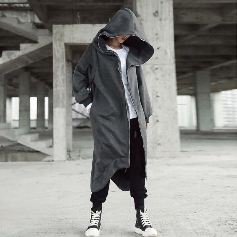Uveng Loose Street Zipper Hooded Long Lining Hoodies