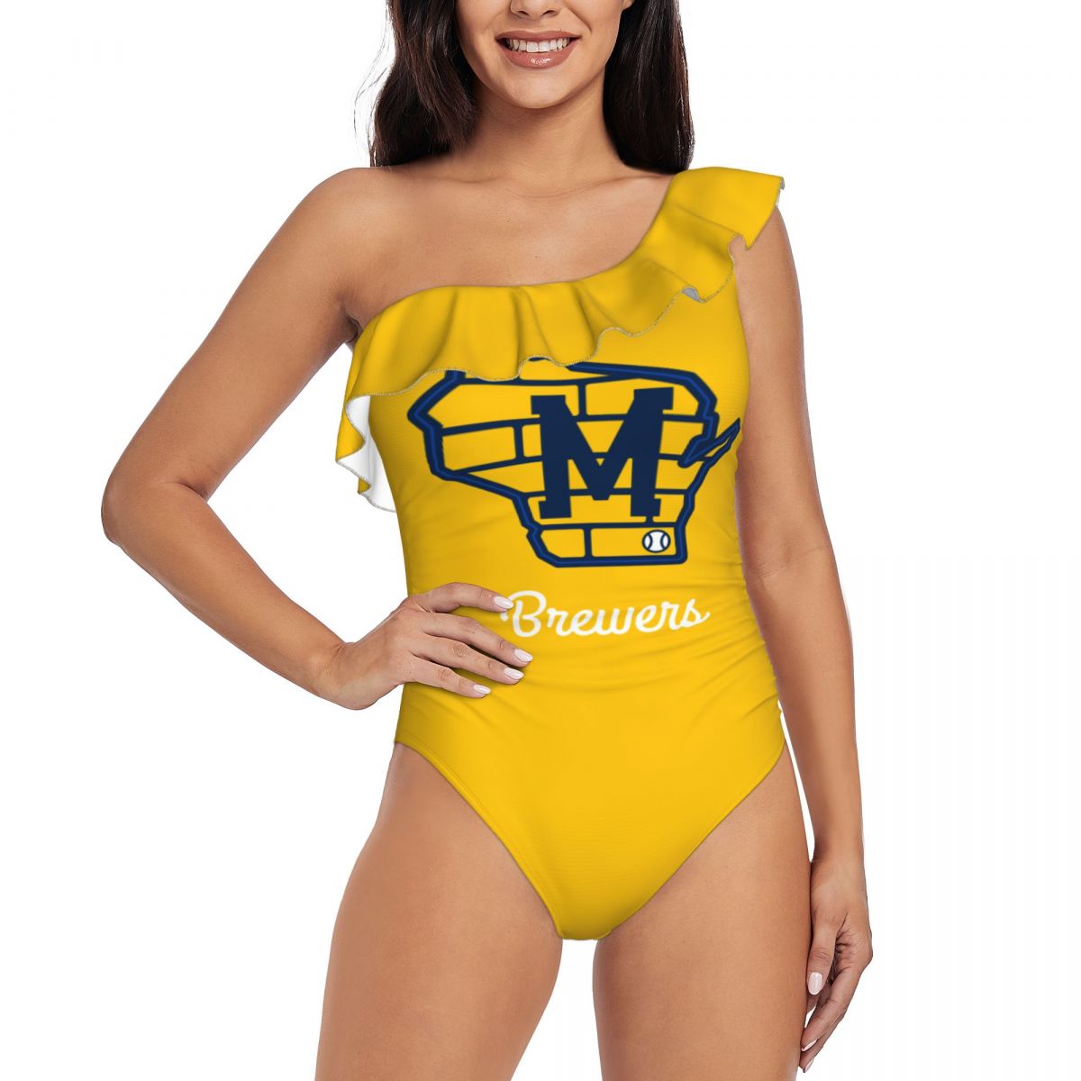 Milwaukee Brewers Tummy Control One Shoulder Swimsuits