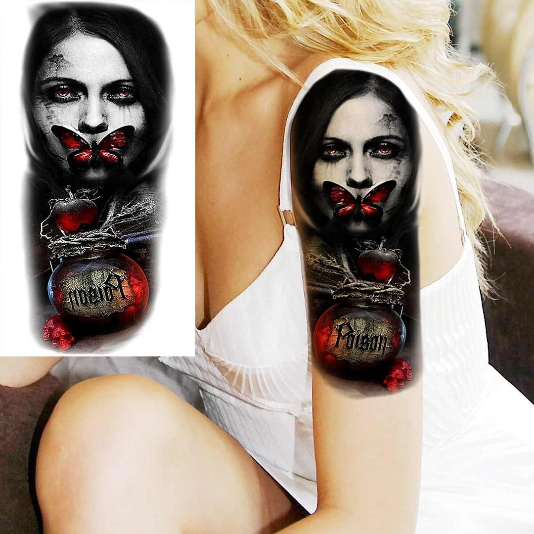 Sdrawing Realistic Black Devil Temporary Tattoos For Men Adult Tiger Pirate Skeleton Vampire Fake Tattoo Forearm Scary Tatoo Joker