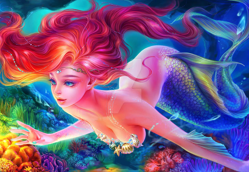 Mermaid 50*30CM(Canvas) Full Round Drill Diamond Painting gbfke