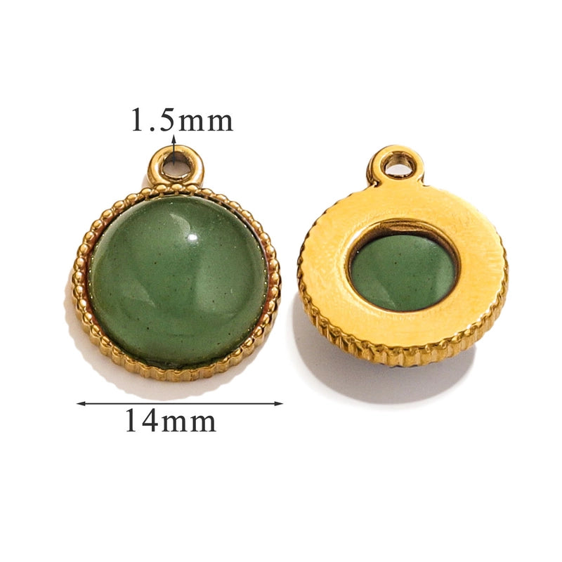3 Pieces 13*10mm 14mm 304 Stainless Steel Natural Stone Round Pendant Jewelry Accessories
