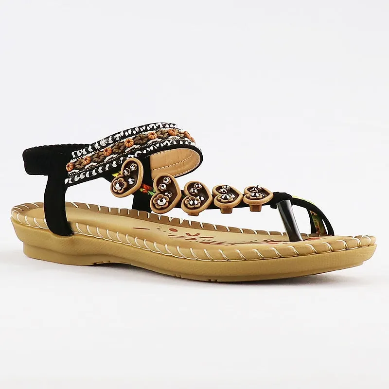 Women Sandals Resorts Toe Post Massage Crystal Flowers Print sandals High Quality Soft Ladies Summer Sandals 2021 New