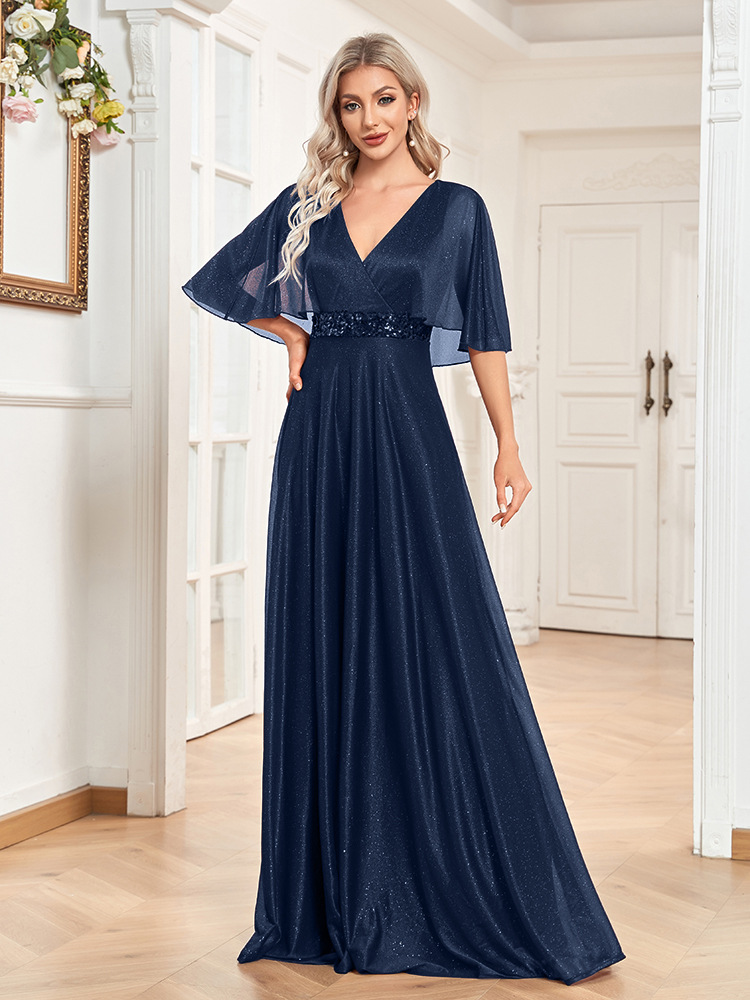 Mature Women Plus Size V-neck Evening Cocktail Dress