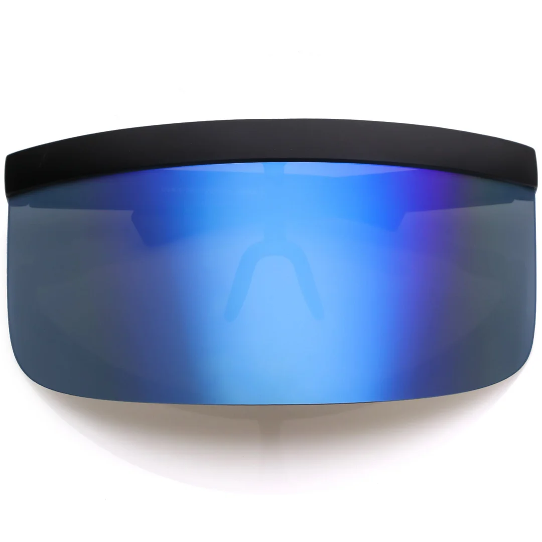 Futuristic Oversize Shield Visor glasses Flat Top Mirrored Mono Lens 172mm