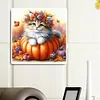 40x40cm Halloween Katze 5D DIY Vollbohrer Runde Diamond Painting Kit Wanddekoration