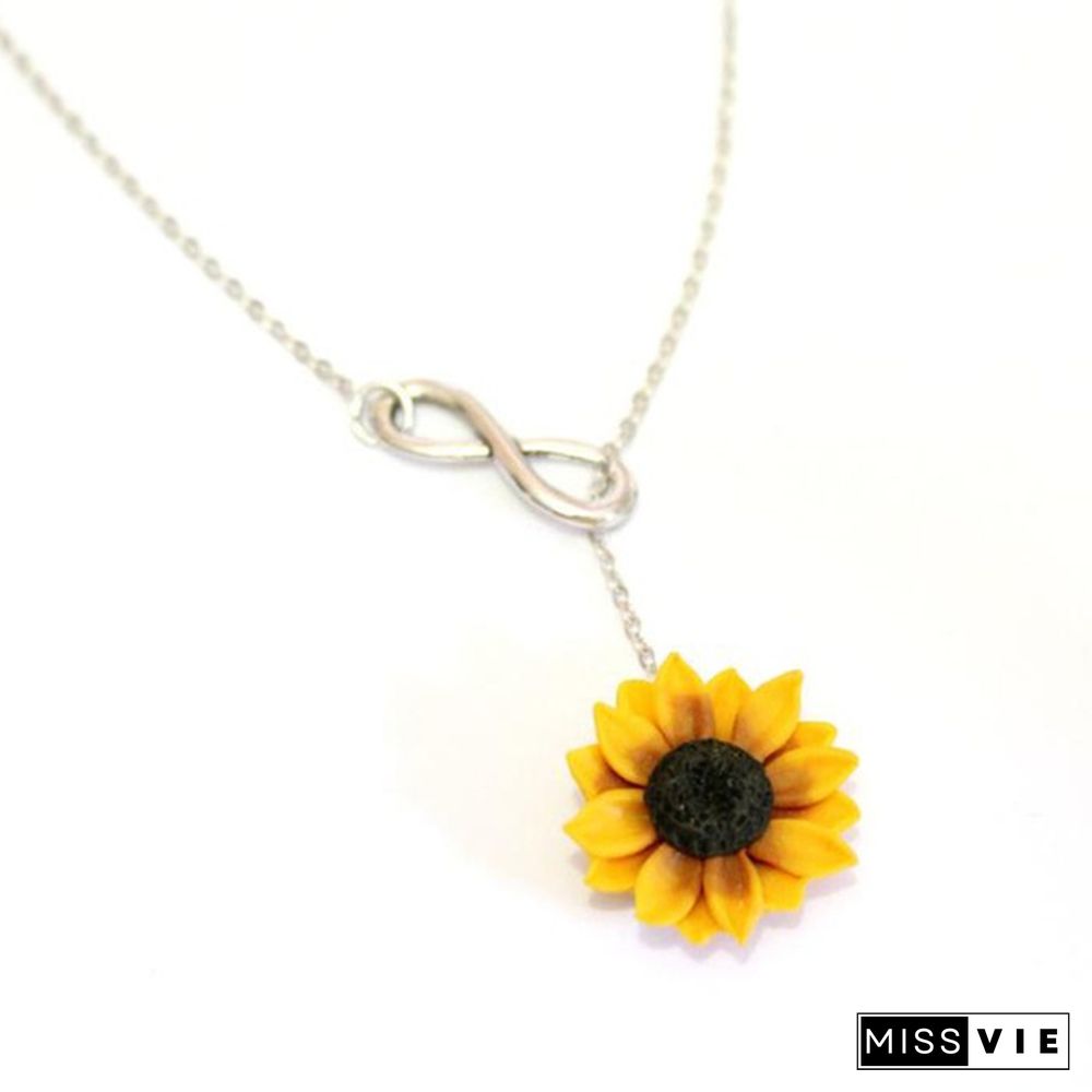 Sunflower Infinity Lariat Necklace, Yellow Sunflower Bridesmaid, Sunflower Flower Necklace, Bridal Flowers, Sunflower Bridesmaid Necklace