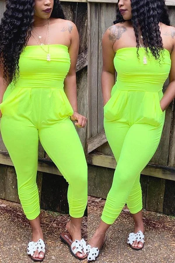 Sexy Wrapped Chest Pure Color Jumpsuits