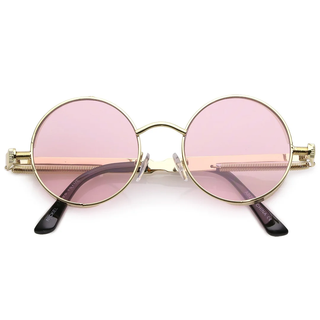 Steampunk Metal Round glasses With Metal Side Cover Flat Lens 42mm