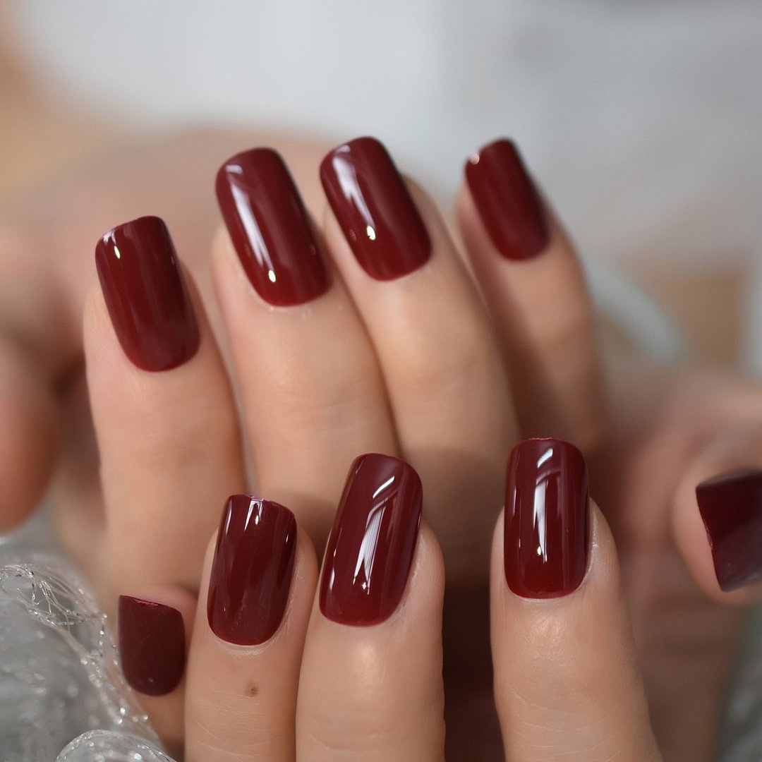 Pre-designs 2021Aug. New Press On Nail Tips Pure Red Fingernail Square Medium Uv Polish Tips False Nails Art Manicure Detachable