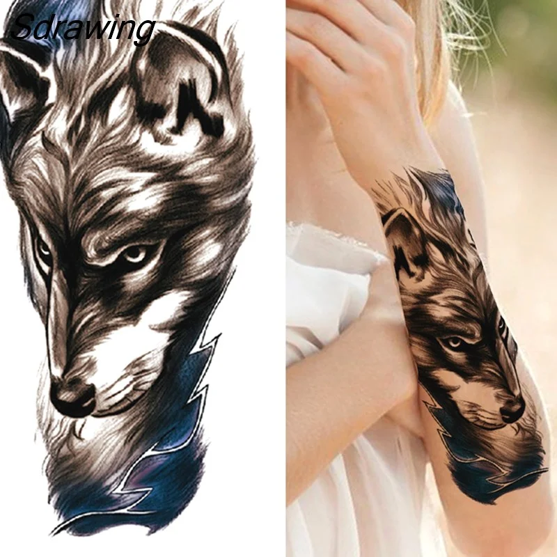 Sdrawing Tiger Temporary Tattoos For Men Women Kids Lion Skull Cross Tattoo Sticker Black Compass Skeleton Tatoos Leg Thigh 328-1