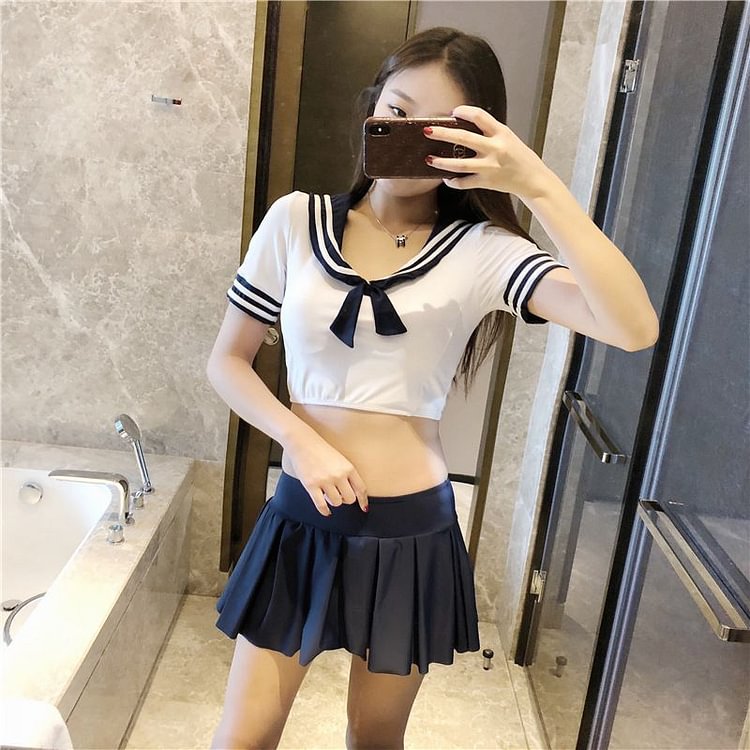 Cute Short-Sleeve Sailor Collar Bikini YP1134