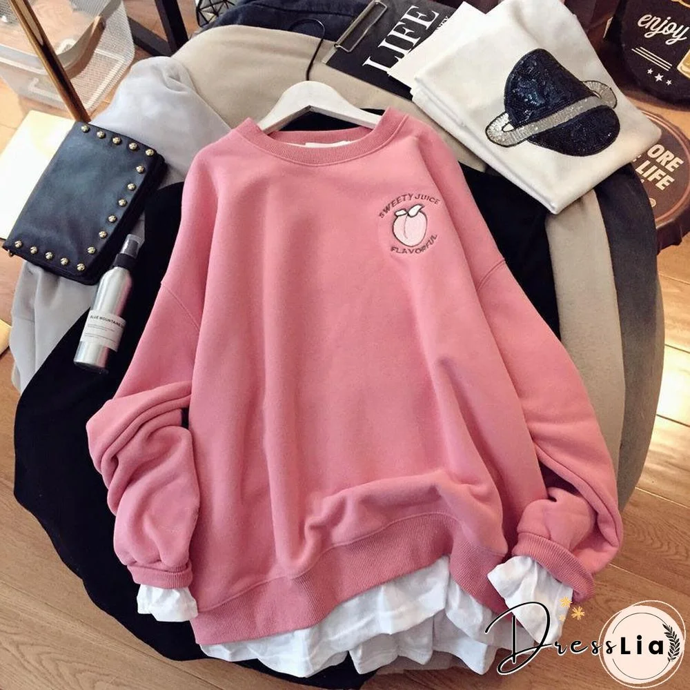 Plus Size Sweatshirts Women Korean Style Hoodies Large Loose Long Sleeved Blouse Woman Print Harajuku Pink Tops Sweat Femme