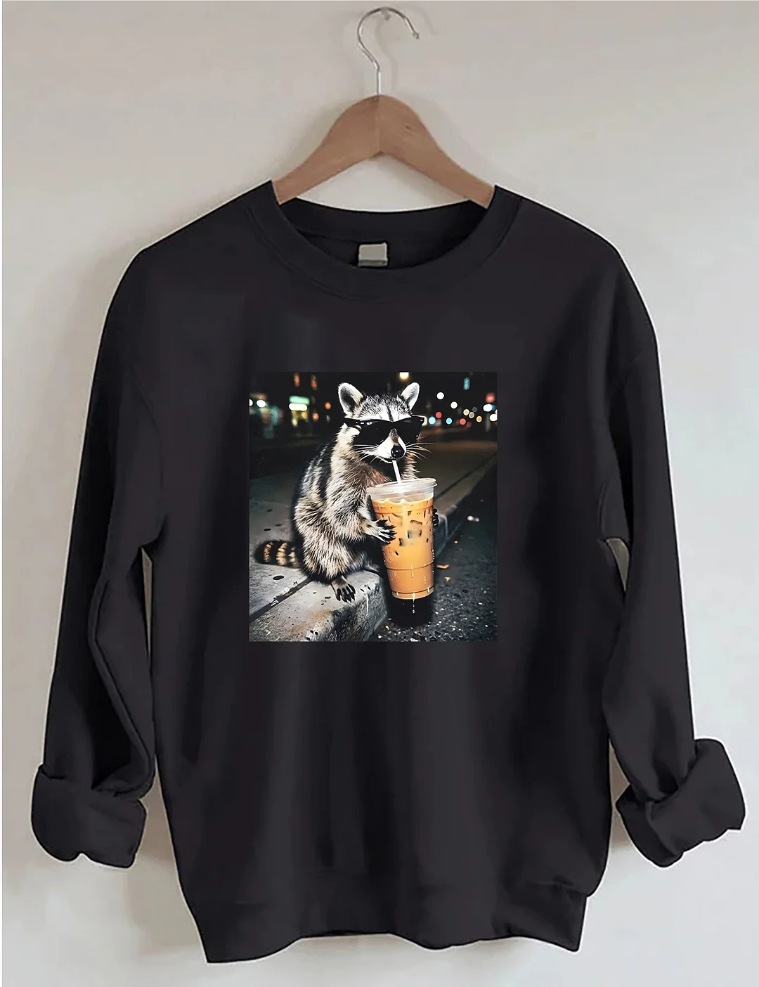 Funny Raccoon Drinking Iced Coffee Sweatshirt