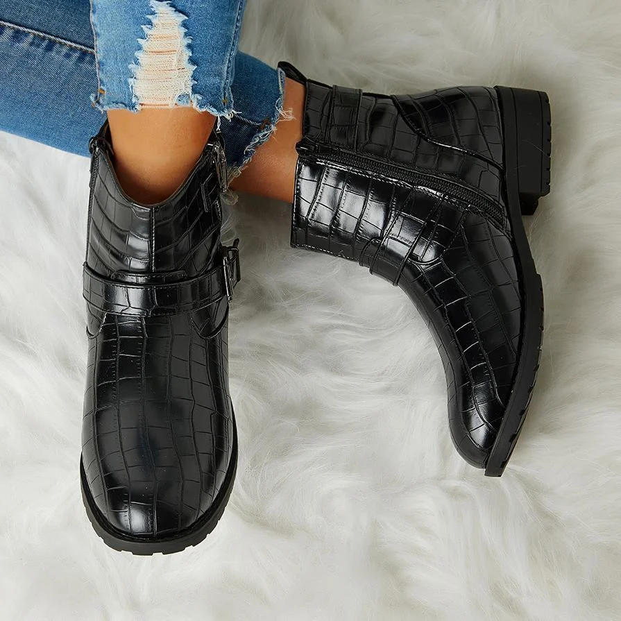 Women Trendy Bright Leather Zipper Buckle Ankle Boots
