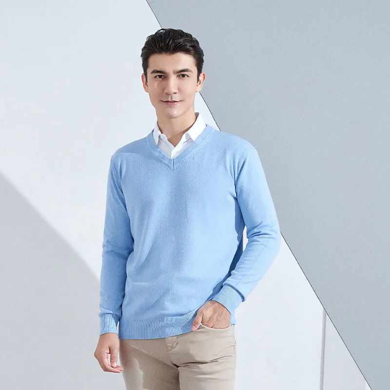 Churchf Churchf And Winter New Men's V Collar Loose Large Size Gentleman Sleeve Long Sleeve Sweater Middle-Aged Knit Chicken Heart Collar Bottom Shirt