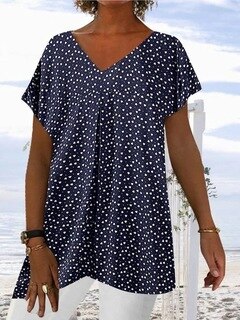 Polka Dot Print women shirts 2021 Summer New Short-Sleeved V-neck Loose long t shirt femme streetwear plus size tee tops