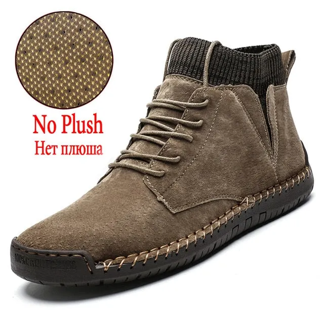 New Winter Men's Boots Thick Plush Warm Men's Snow Boots Suede Men's Ankle Boots Handmade Men's Boots Winter Outdoor Men's Shoes