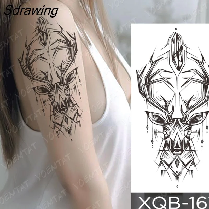 Sdrawing Temporary Tattoo Sticker Rose Snake Flower Tattoos Lace Tiger Dragon Body Art Arm Fake Sleeve Tatoo Women