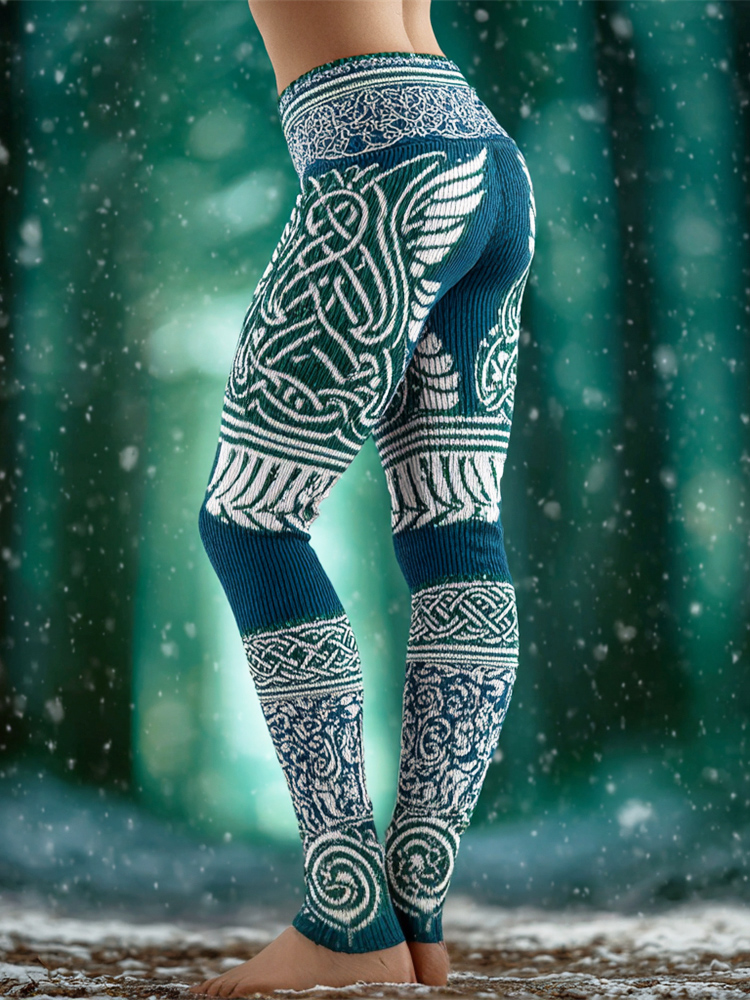 Viking Celtic Knot & Wing Design Women's Knit Leggings elevenforest