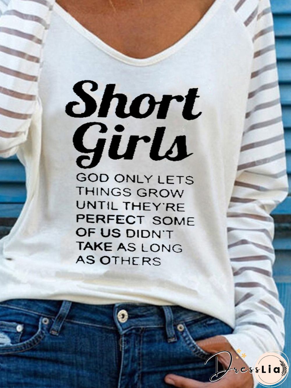 Short Girls V Neck Mesh Casual Long Sleeve T-shirt
