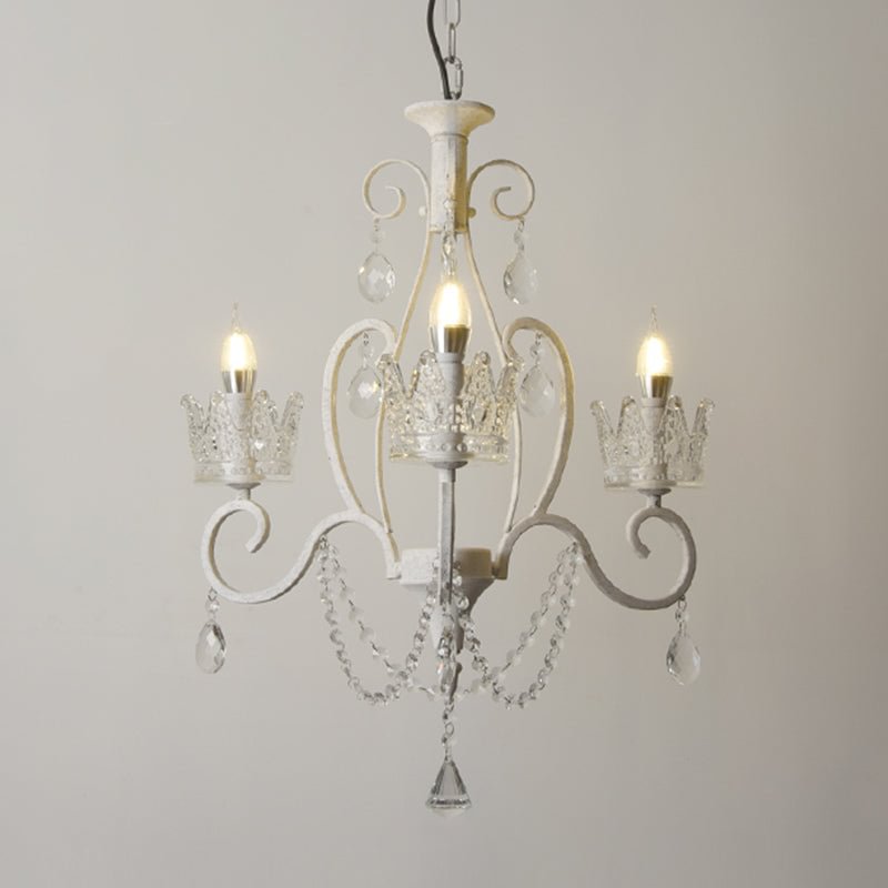 Candelabra Metal Ceiling Lighting Vintage Living Room Chandelier Light Fixture with Crystal Crown Decor