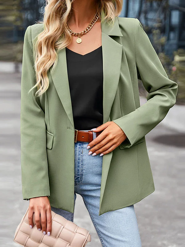 Split-Joint Solid Color Loose Long Sleeves Lapel Outerwear Blazer