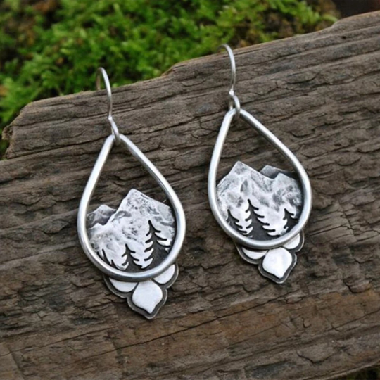 2 Style Mountain Petal Pines Drop Earring,Mountain Tree Pendant Earring,Vintage Dangle Earring Necklace Jewelry Accessories DIY